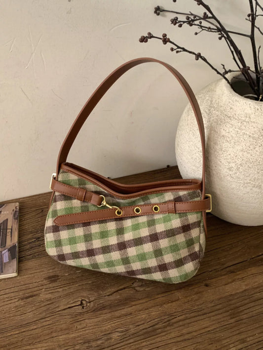 Sarah Express Women's Plaid Pattern Shoulder Bag Green ONESIZE