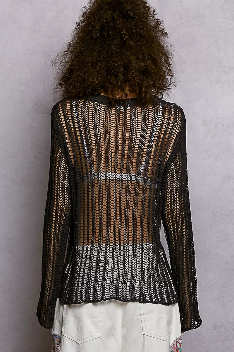 Sarah Express Women's Openwork Round Neck Knit Cover Up