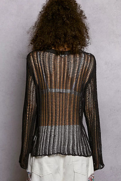 Sarah Express Women's Openwork Round Neck Knit Cover Up