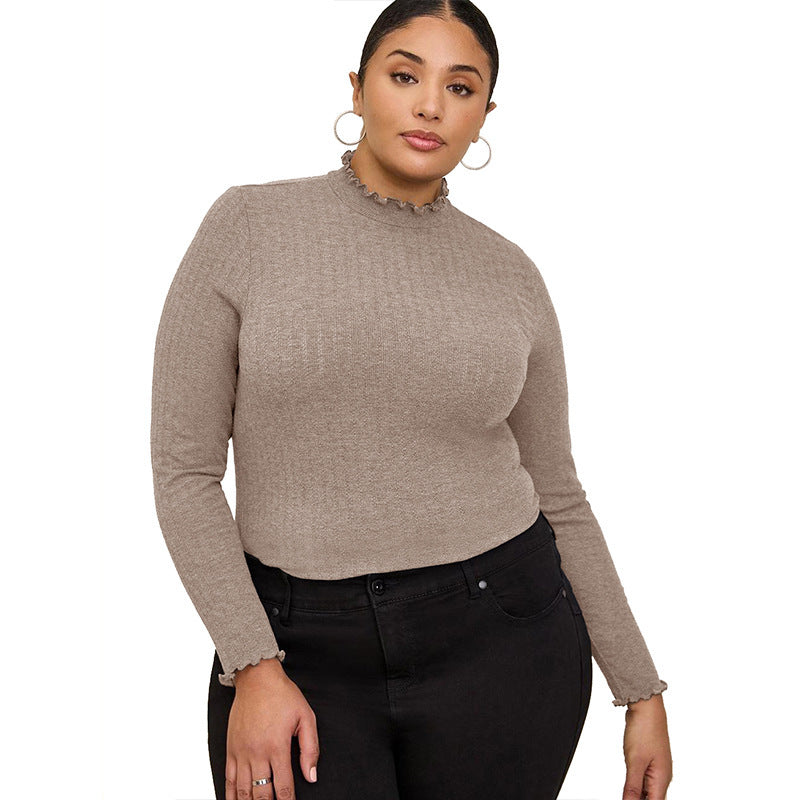 Sarah Express Ribbed Mock Neck Long Sleeve T-Shirt Slim Fit Layering Top