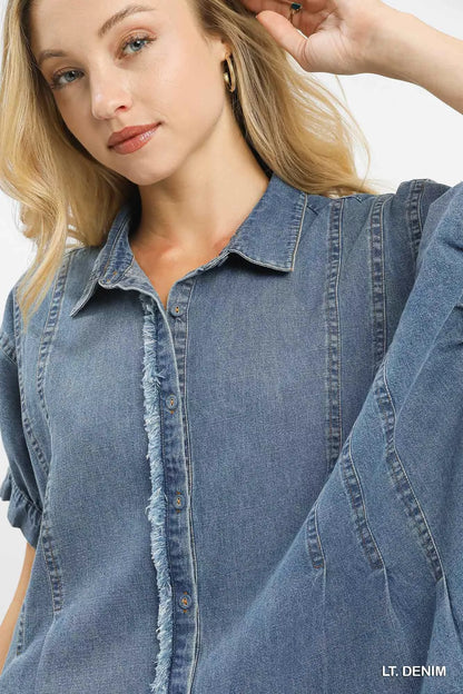 Sarah Express Women's Washed Denim Oversized Top