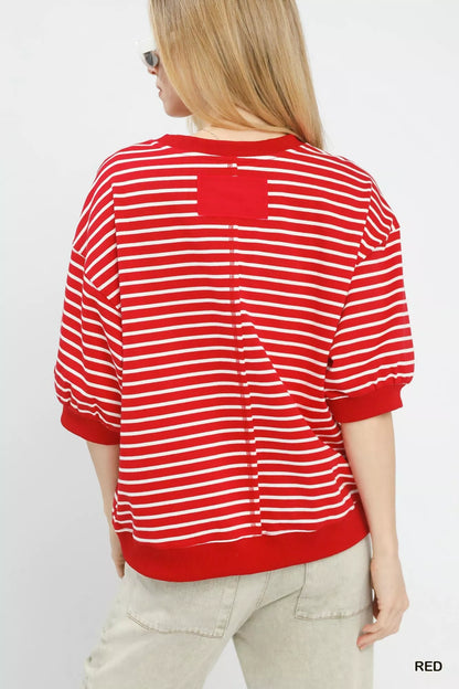 Sarah Express Women's Striped Short Sleeve Pullover Top