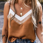 Sarah Express Khaki Chevron Color Block Tank Top Spaghetti Straps Sleeveless