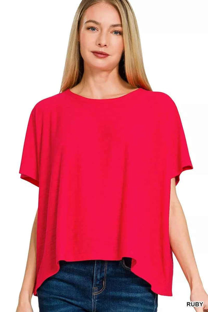 Sarah Express Women's Round Neck Short Sleeve T-Shirt - Relaxed Fit Cotton Blend Tee RUBY