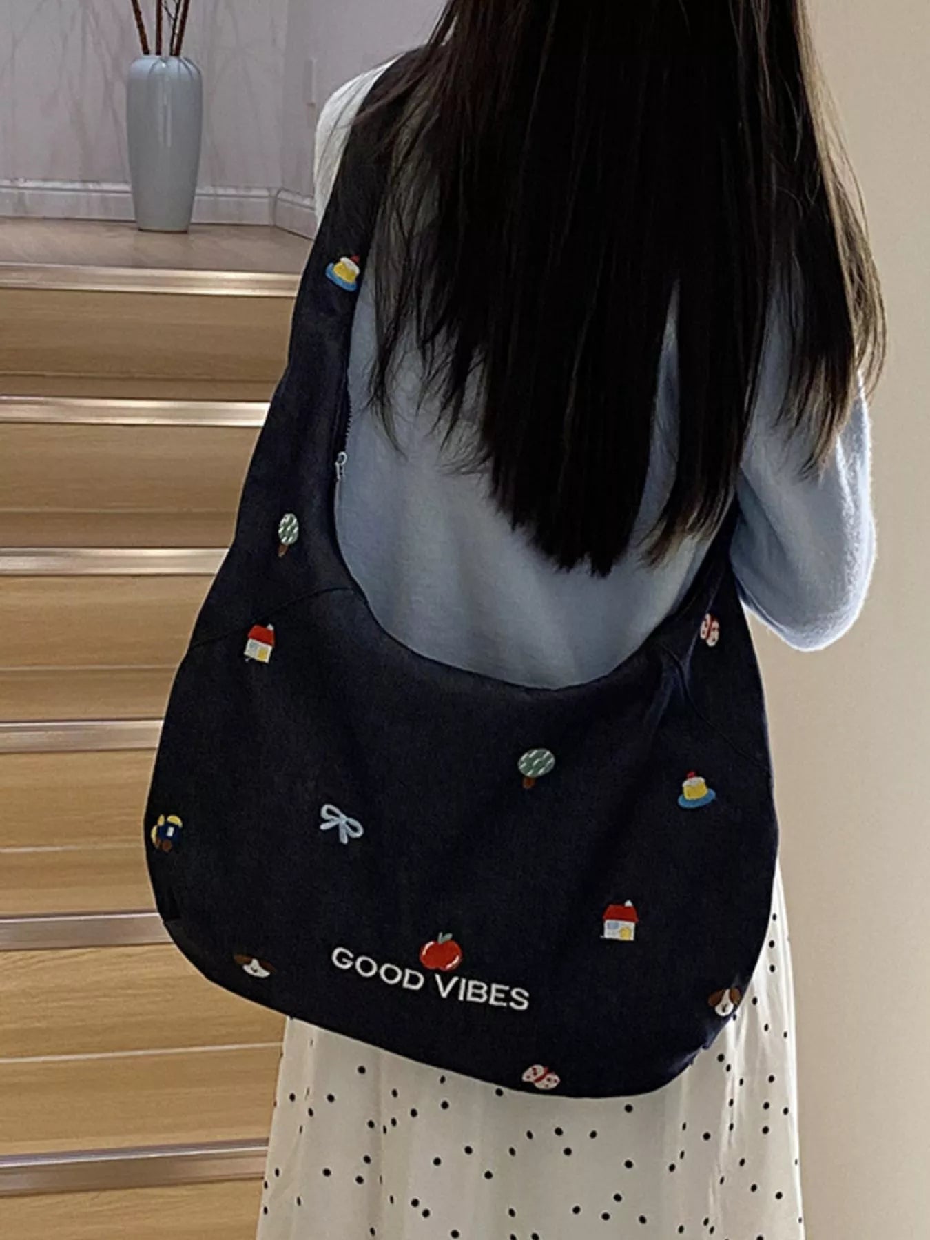 Sarah Express Women's Embroidered Denim Crossbody Bag