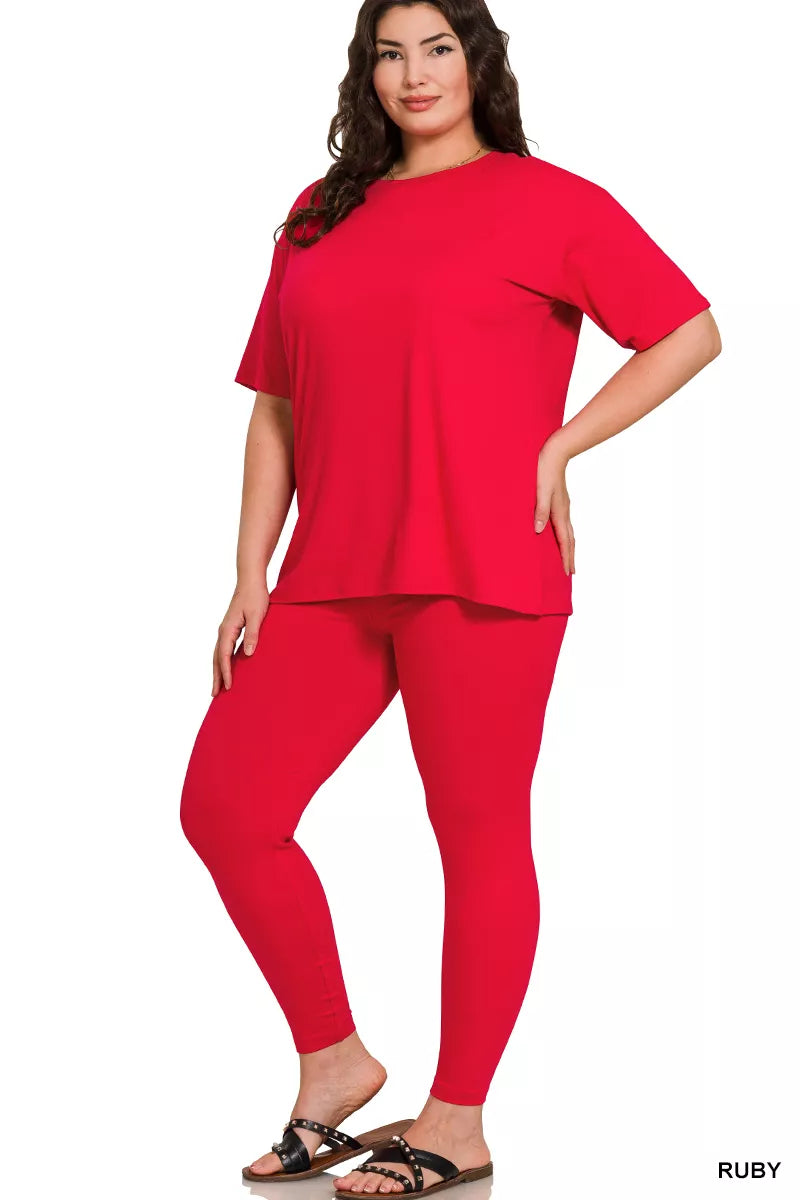 Sarah Express Women's Brushed Microfiber Short Sleeve Top and Pants Loungewear Set