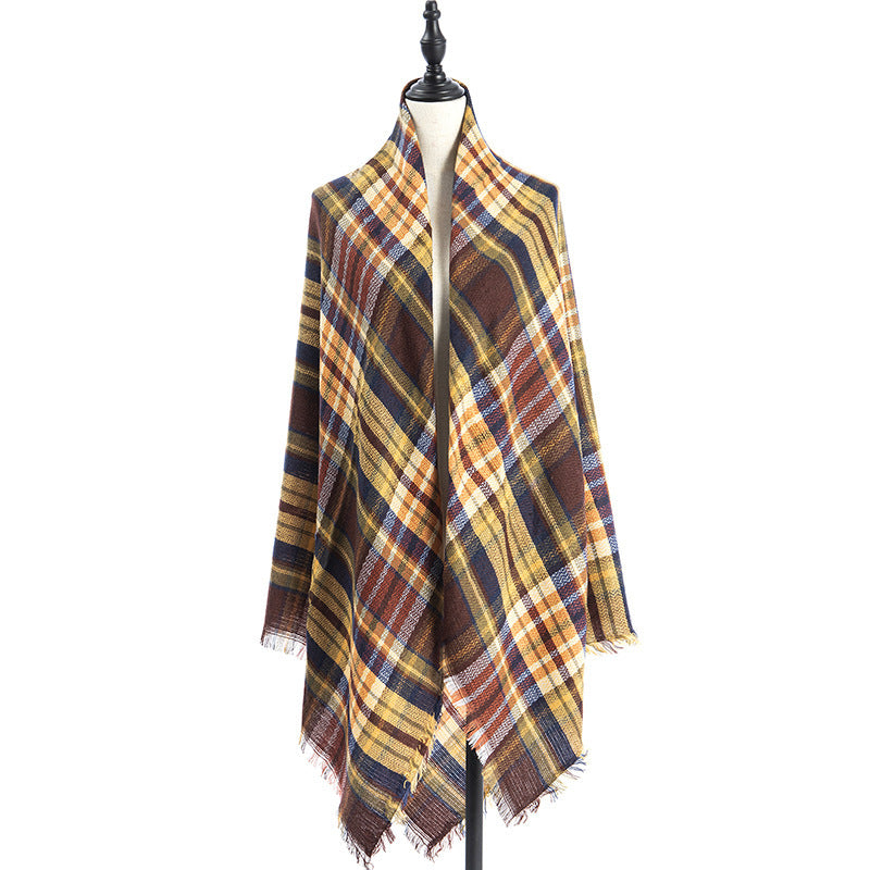 Sarah Express Women's Oversized Square Scarf Cashmere-like Double-Sided Shawl 140cm Woven Fall Winter Accessory