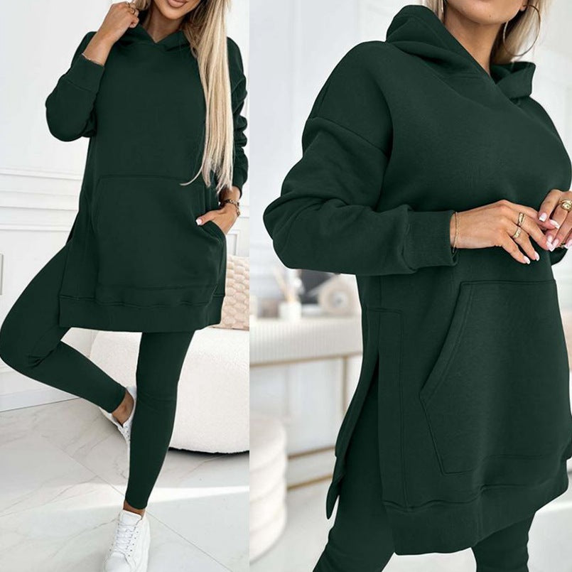 Sarah Express Women's Hooded Sweatshirt and Thickened Leggings Two-Piece Athleisure Set