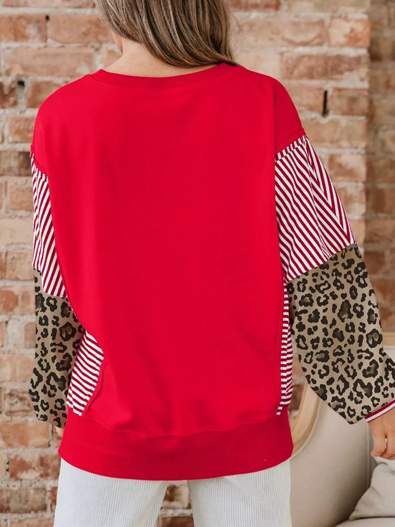 Sarah Express Women's Striped Patchwork Sleeve Colorblock Sweatshirt