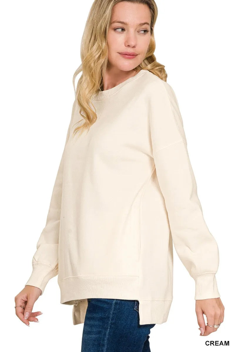 Sarah Express Women's Full Size Fleece Hi-Low Boyfriend Sweatshirt with Pockets Plus Size CREAM