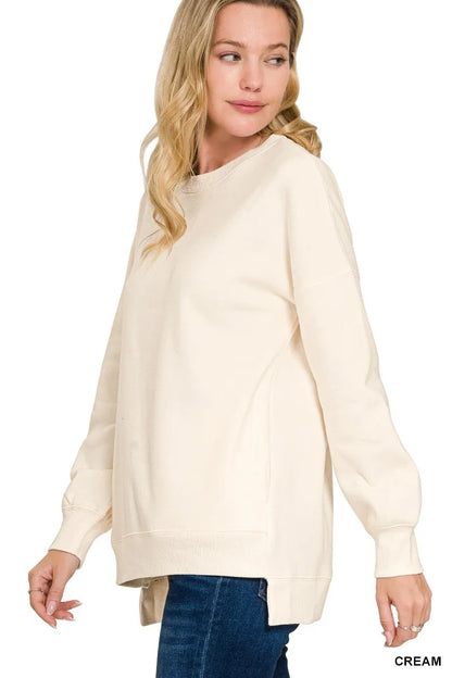 Sarah Express Women's Full Size Fleece Hi-Low Boyfriend Sweatshirt with Pockets Plus Size CREAM