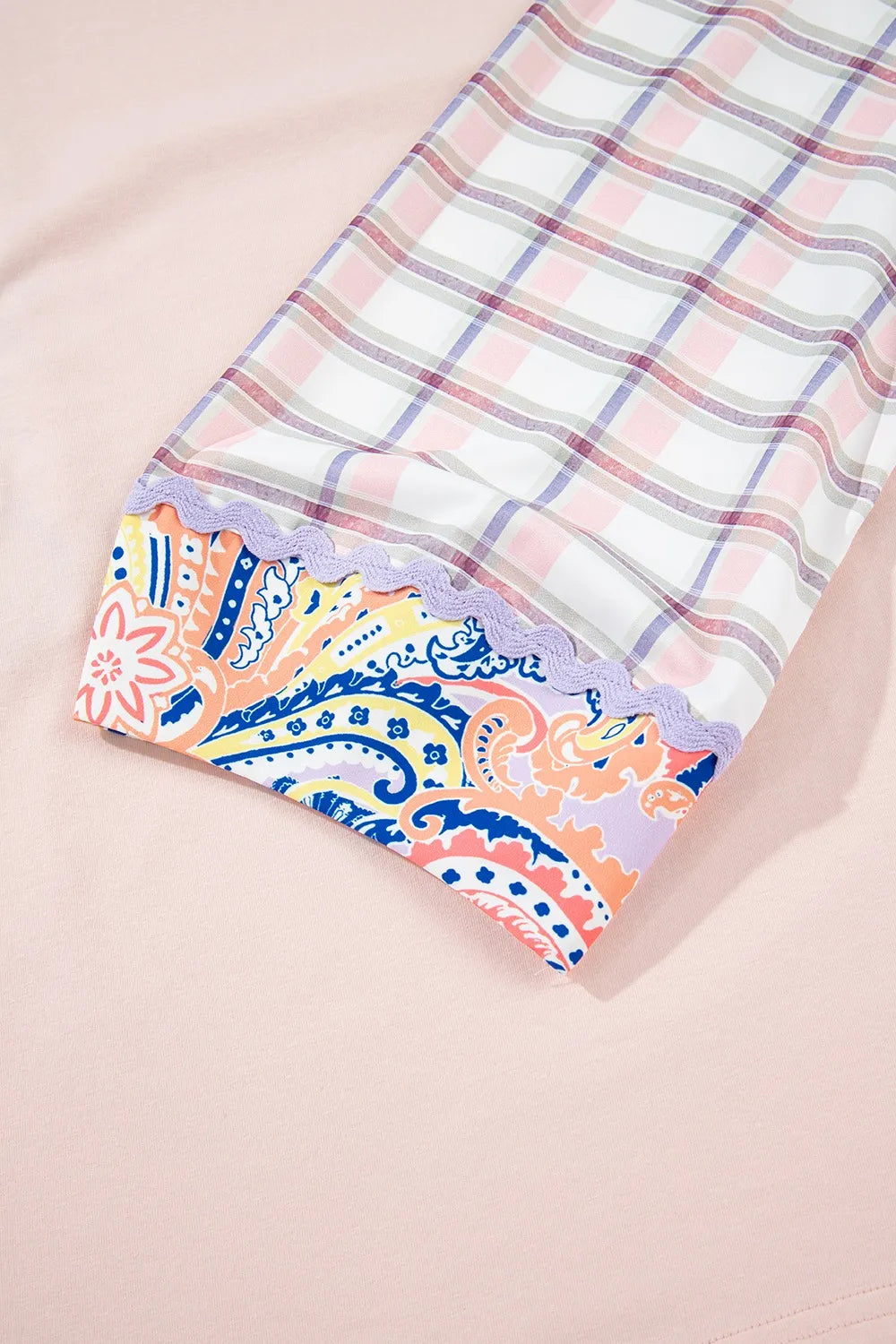 Sarah Express Women's Paisley Print Plaid Long Sleeve Oversized Top