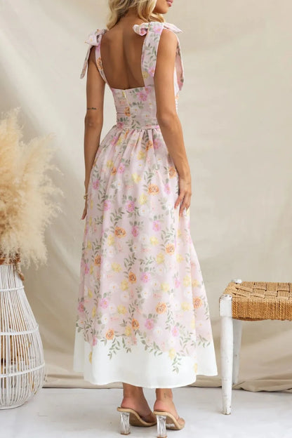 Sarah Express Women's Printed Tie Shoulder Midi Cami Dress