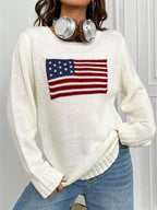 Sarah Express Women's US Flag Round Neck Long Sleeve Sweater