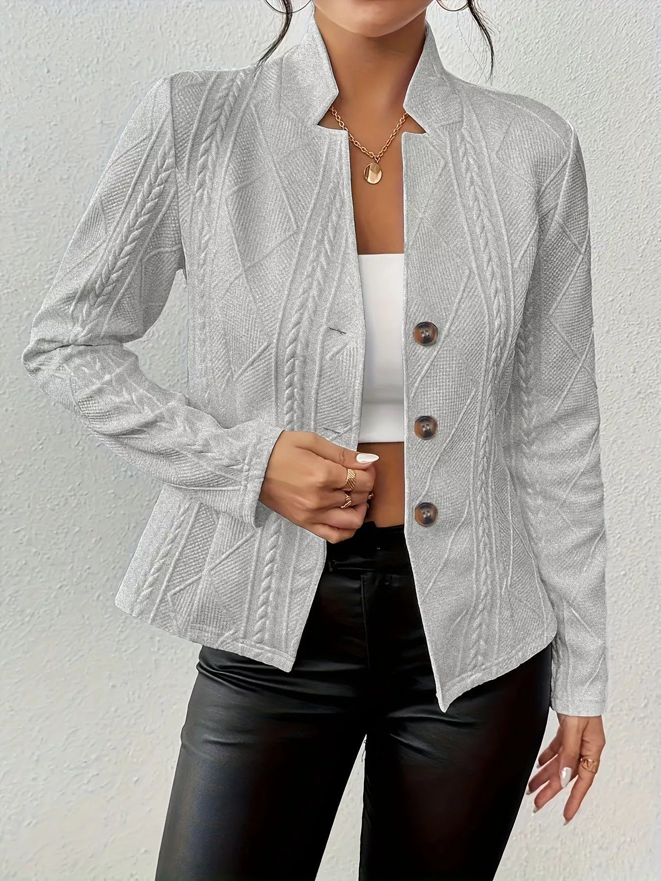 Sarah Express Women's Textured Knit Button-Front Blazer Light Gray