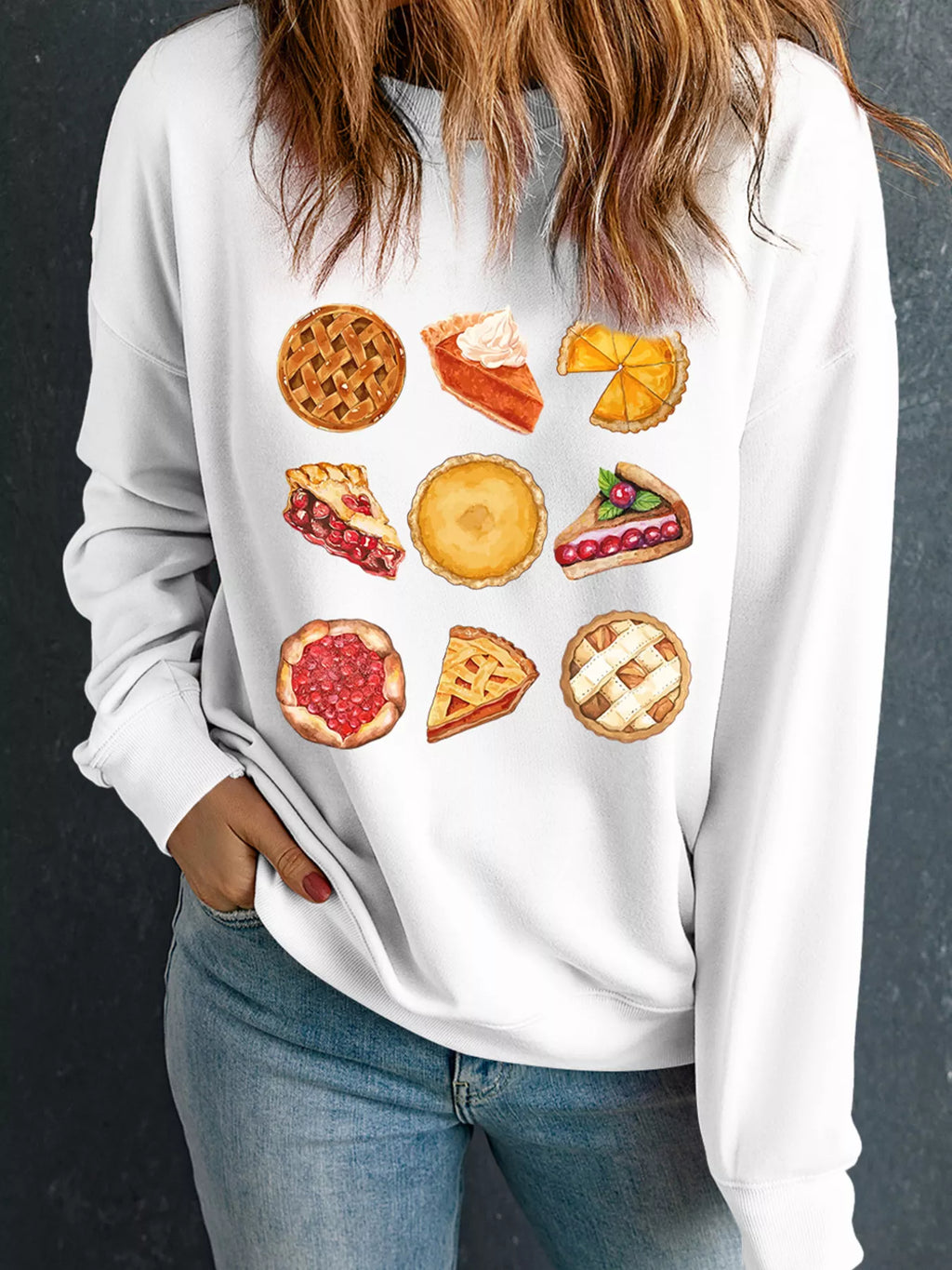 Sarah Express Women's Yummy Pie Graphic Thanksgiving Sweatshirt