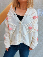 Sarah Express Women's Flower Button Up Long Sleeve Cardigan