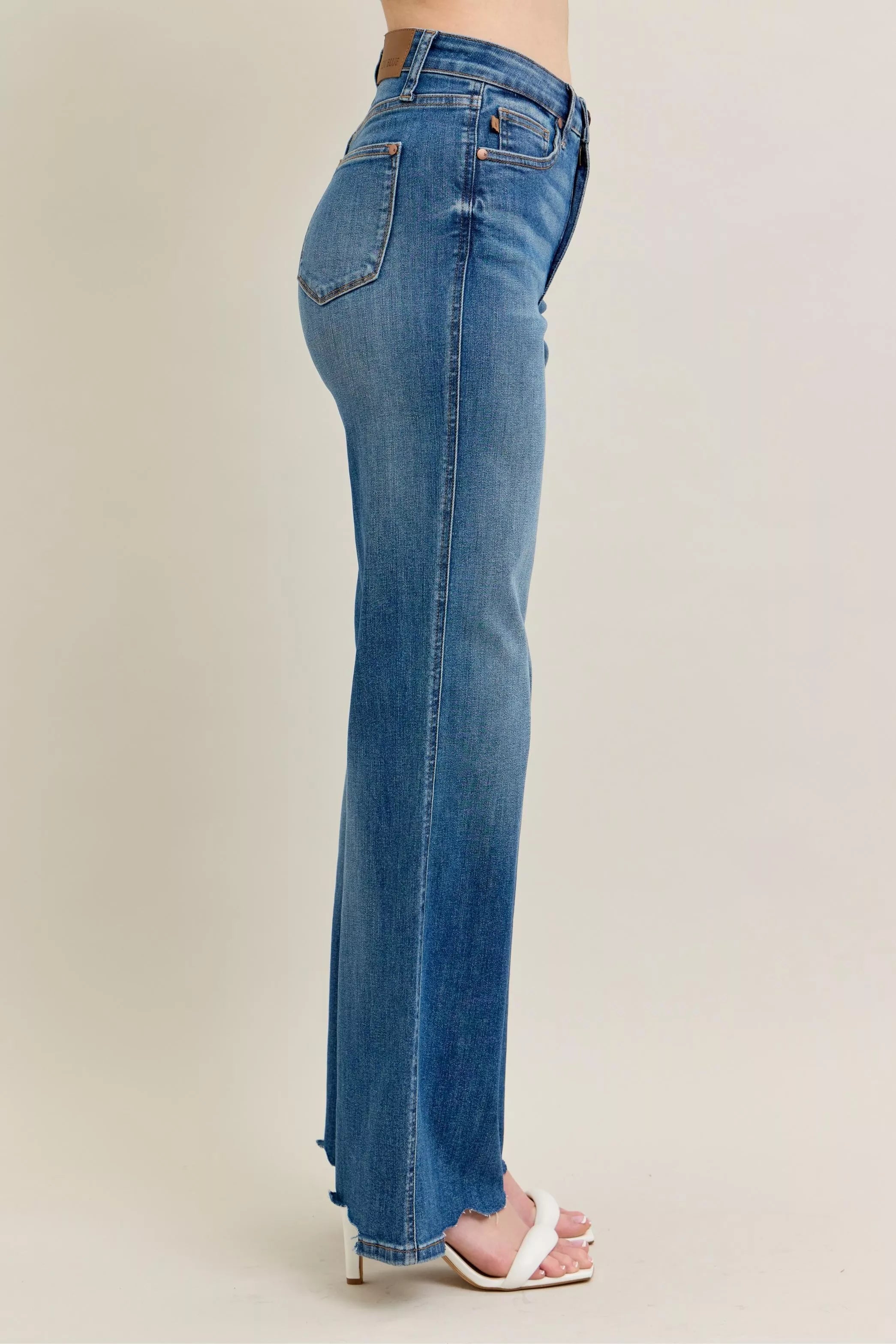 Sarah Express Women’s Plus Size High Rise Tummy Control Destroyed Wide Leg Jeans
