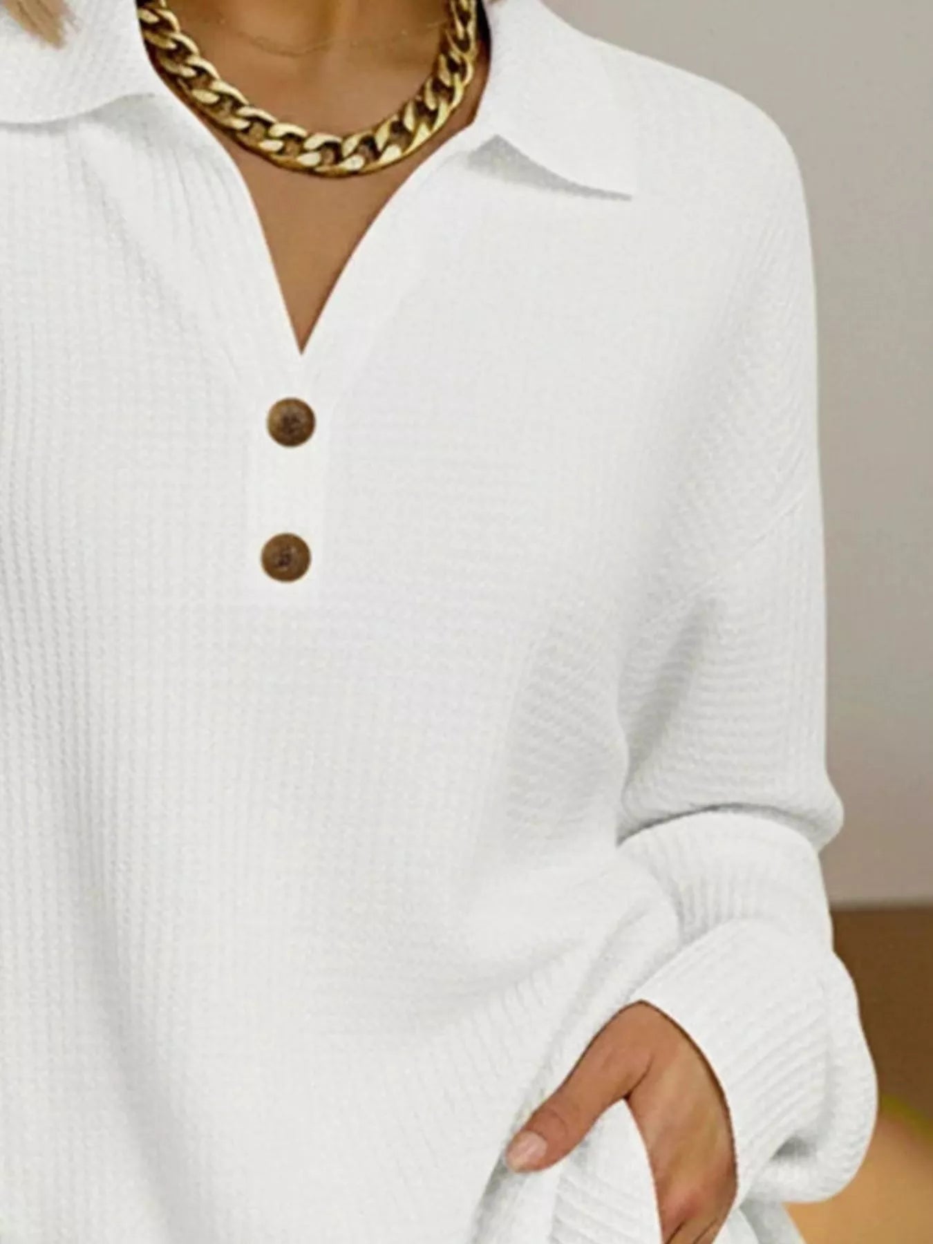 Sarah Express Women's Textured Knit Decor Button Top Plus Size