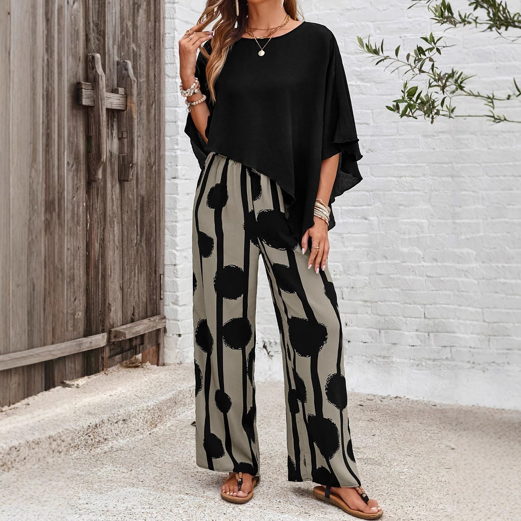 Sarah Express Women's Two-Piece Set Abstract Print Top Pants Summer