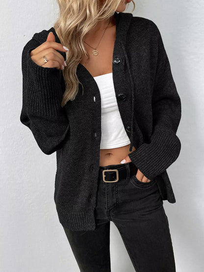 Sarah Express Women's Cozy Knit Hooded Button-Down Cardigan