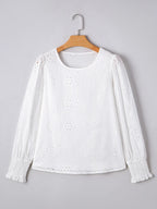 Sarah Express Women's Eyelet Long Sleeve Blouse with Elastic Cuffs