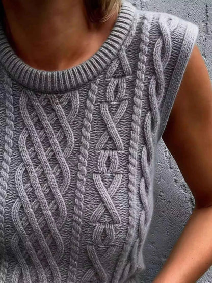 Sarah Express Women's Cable Knit Sweater Vest - Ribbed Sleeveless Knit Top