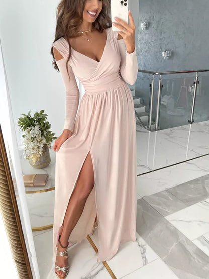 Sarah Express Women's Slit Surplice Cold Shoulder Maxi Dress Light Pink