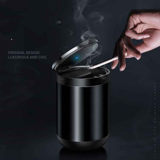 Sarah Express LED Car Ashtray with Lid - Portable Smokeless Aluminum Alloy Cigarette Holder
