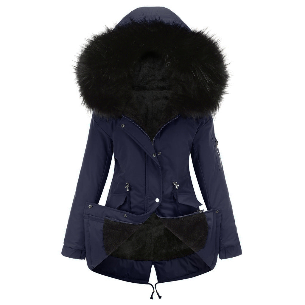 Sarah Express Women's Mid-Length Cotton Padded Hooded Parka Coat Loose Fit Winter Jacket