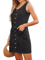 Sarah Express Women's Button-Front Sleeveless Denim Dress