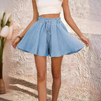 Sarah Express Women's Summer Elastic Waist Culottes Shorts Solid Color