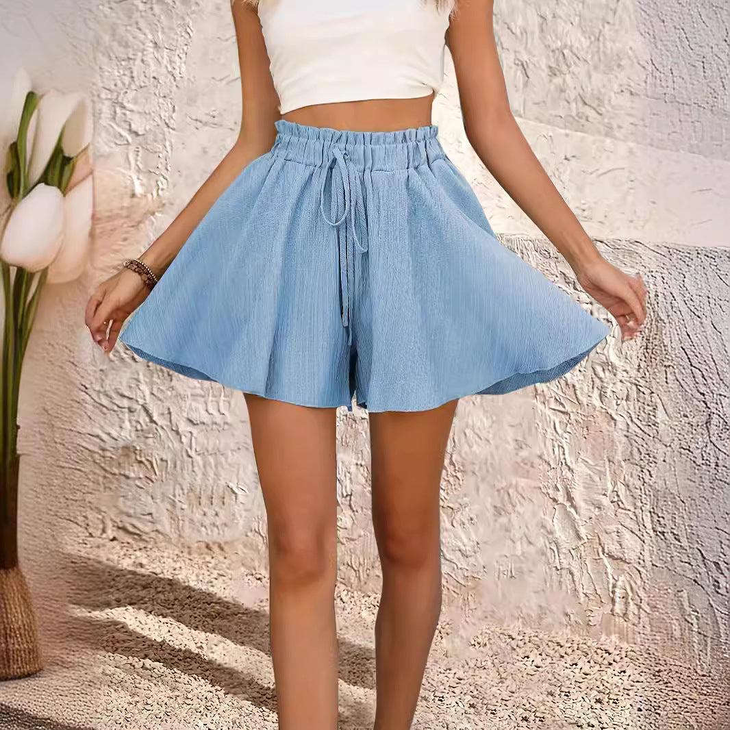 Sarah Express Women's Summer Elastic Waist Culottes Shorts Solid Color