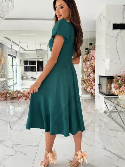 Sarah Express Women's Surplice Short Sleeve Midi Dress