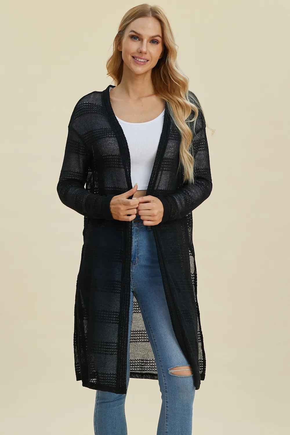 Sarah Express Women’s Plus Size Open Front Longline Cardigan Sweater
