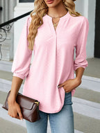 Sarah Express Women's Notched 3/4 Sleeve Casual Top