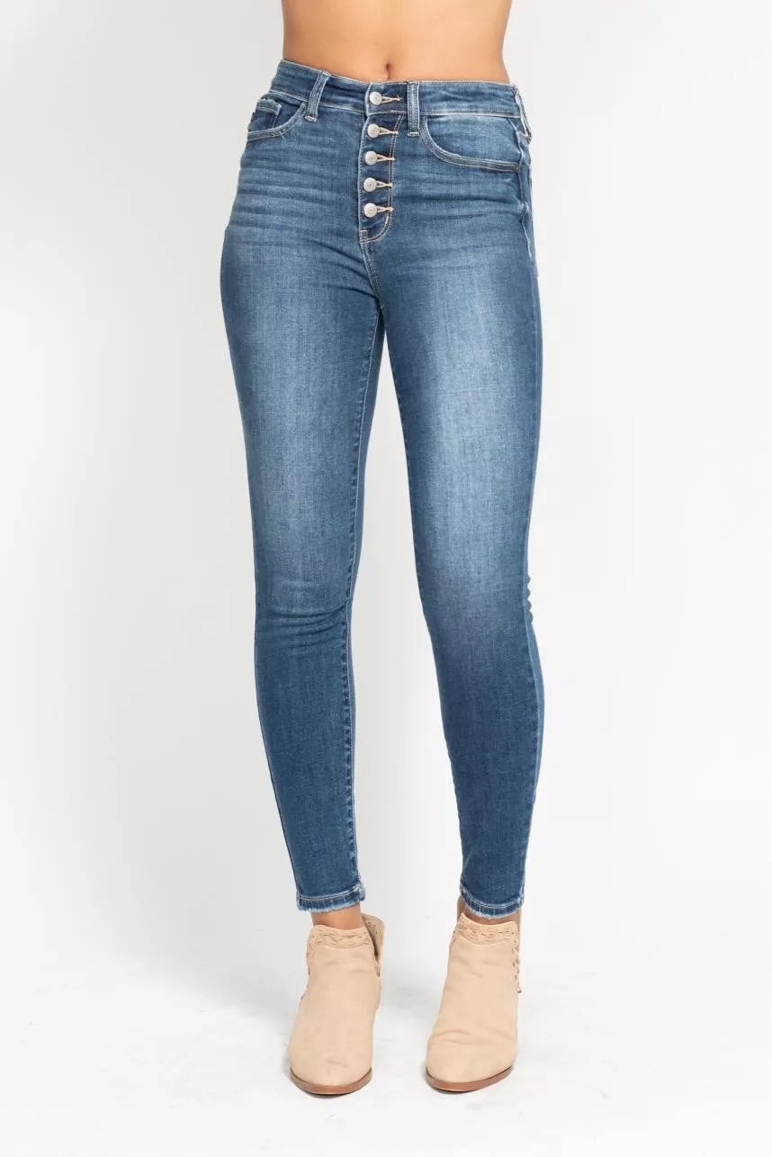 Sarah Express Women’s Plus Size High Rise Button Fly Skinny Jeans
