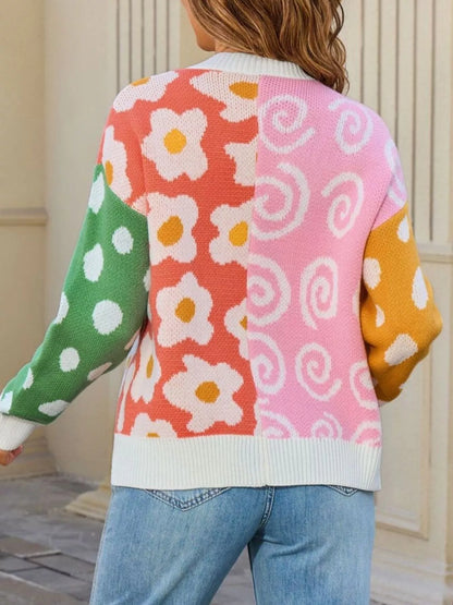 Sarah Express Women's Colorful Ribbed Open Front Cardigan - Multicolor Striped Knit Sweater