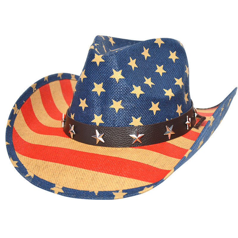Sarah Express Western Cowboy Straw Hat Adjustable Star Embellished