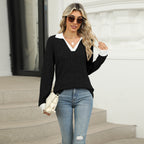 Sarah Express Women's Lapel Long Sleeve Loose Fit Top Rayon Pullover