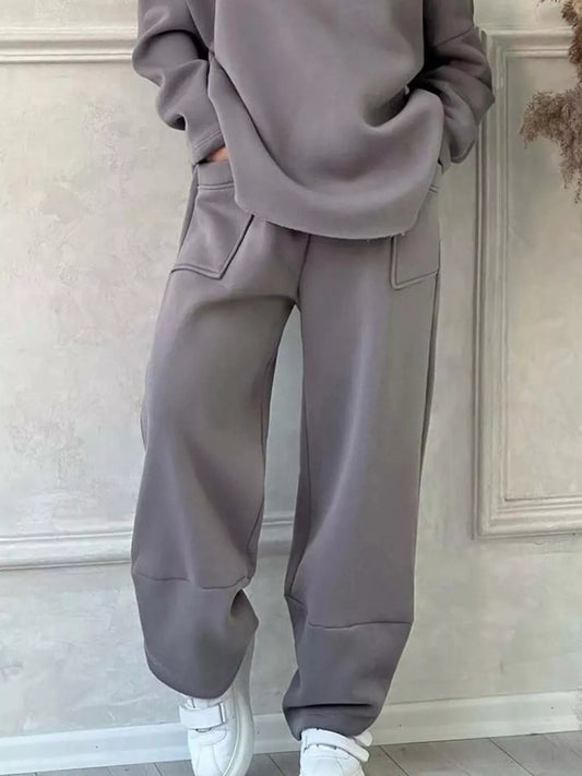 Sarah Express Women's Oversized Round Neck Top and Pants Set - Plus Size Loungewear