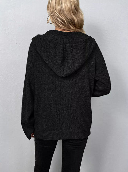 Sarah Express Women's Cozy Knit Hooded Button-Down Cardigan