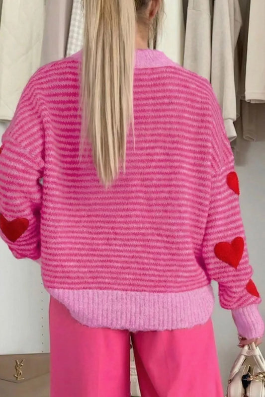 Sarah Express Women's Stripe Heart Pattern Knit Sweater - Valentine's Day Pullover
