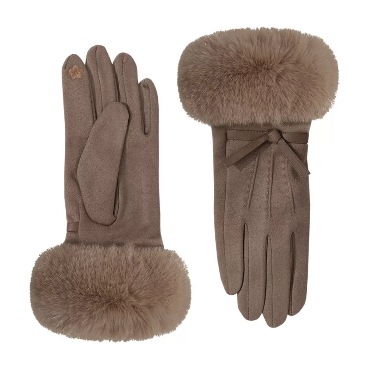 Sarah Express Women's Faux Fur Cuff Suede Gloves Brown One Size