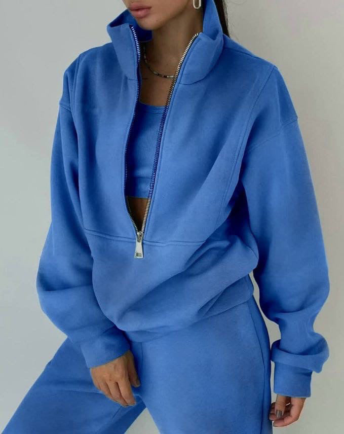 Sarah Express Fleece Sports Casual Three Piece Set Athleisure