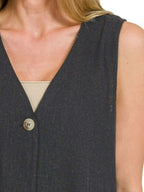 Sarah Express Women's Button-Front Vest - Linen Rayon Blend Side Slit for Casual & Work