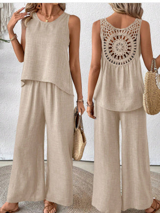 Sarah Express Women's Sleeveless Top and Pants Set with Lace Back Detail