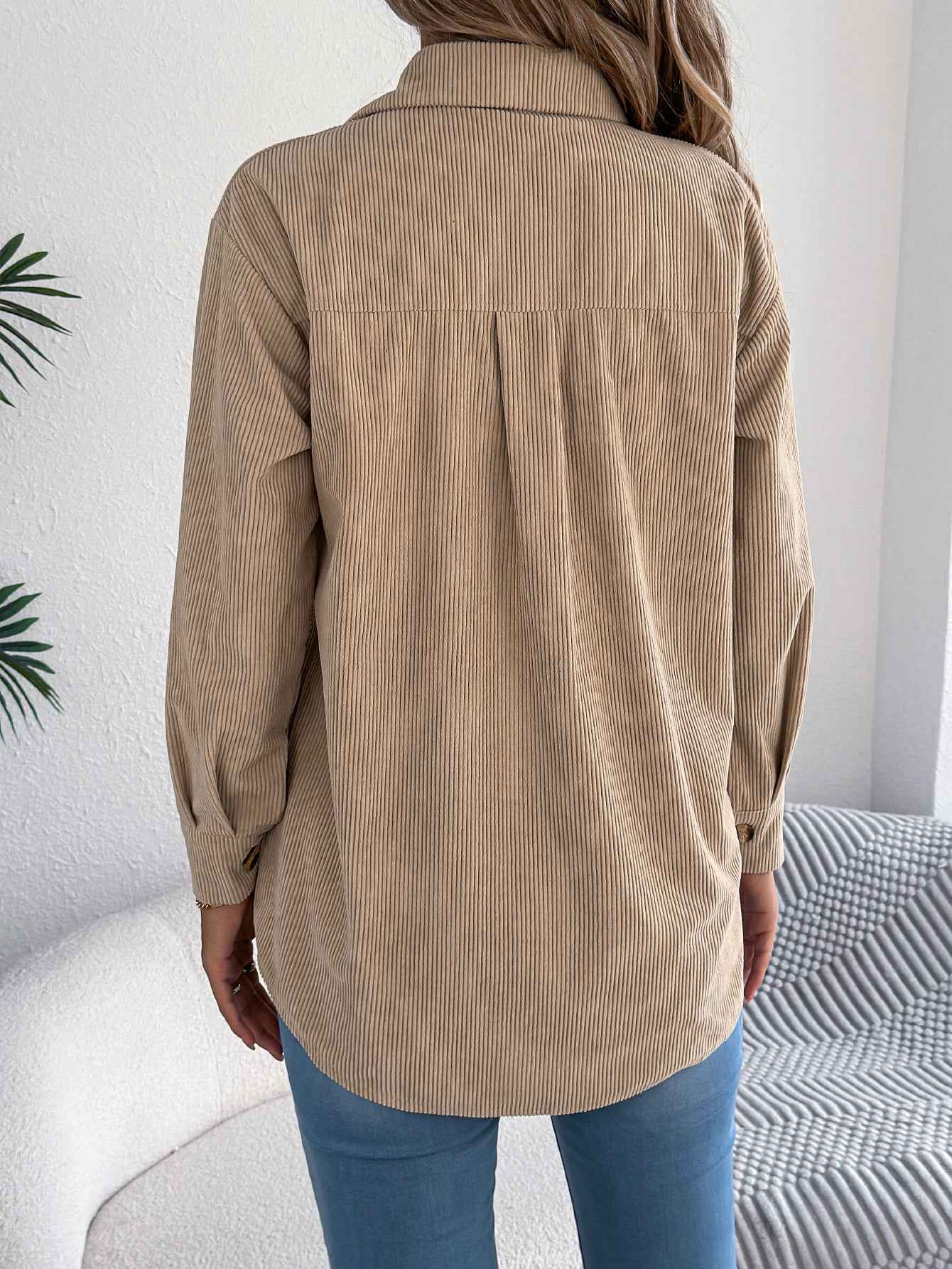 Sarah Express Women's Corduroy Jacket Long Sleeve Mid-Length Coat