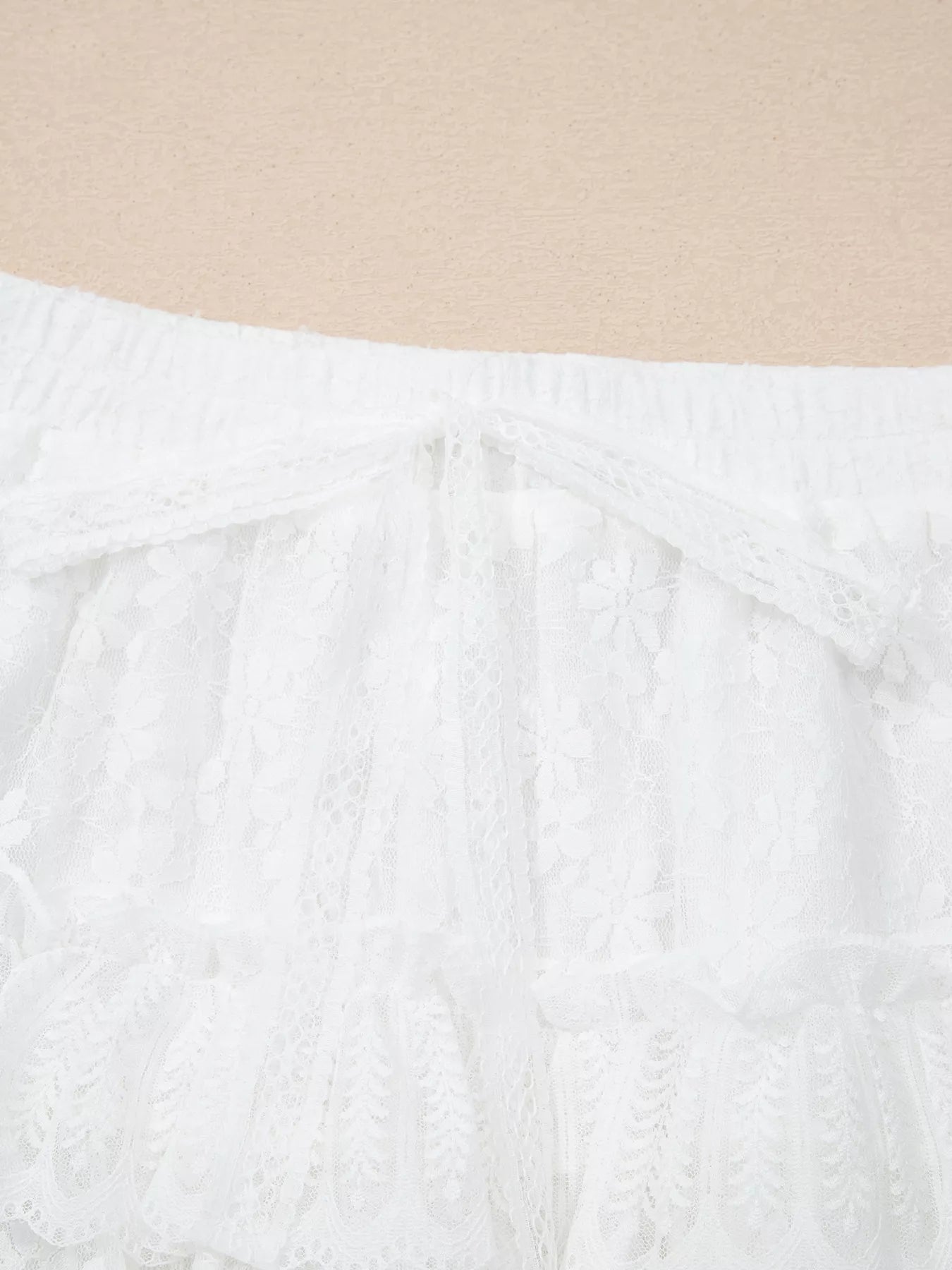 Sarah Express Women's Lace Ruffle Tiered Drawstring Elastic Waist Shorts