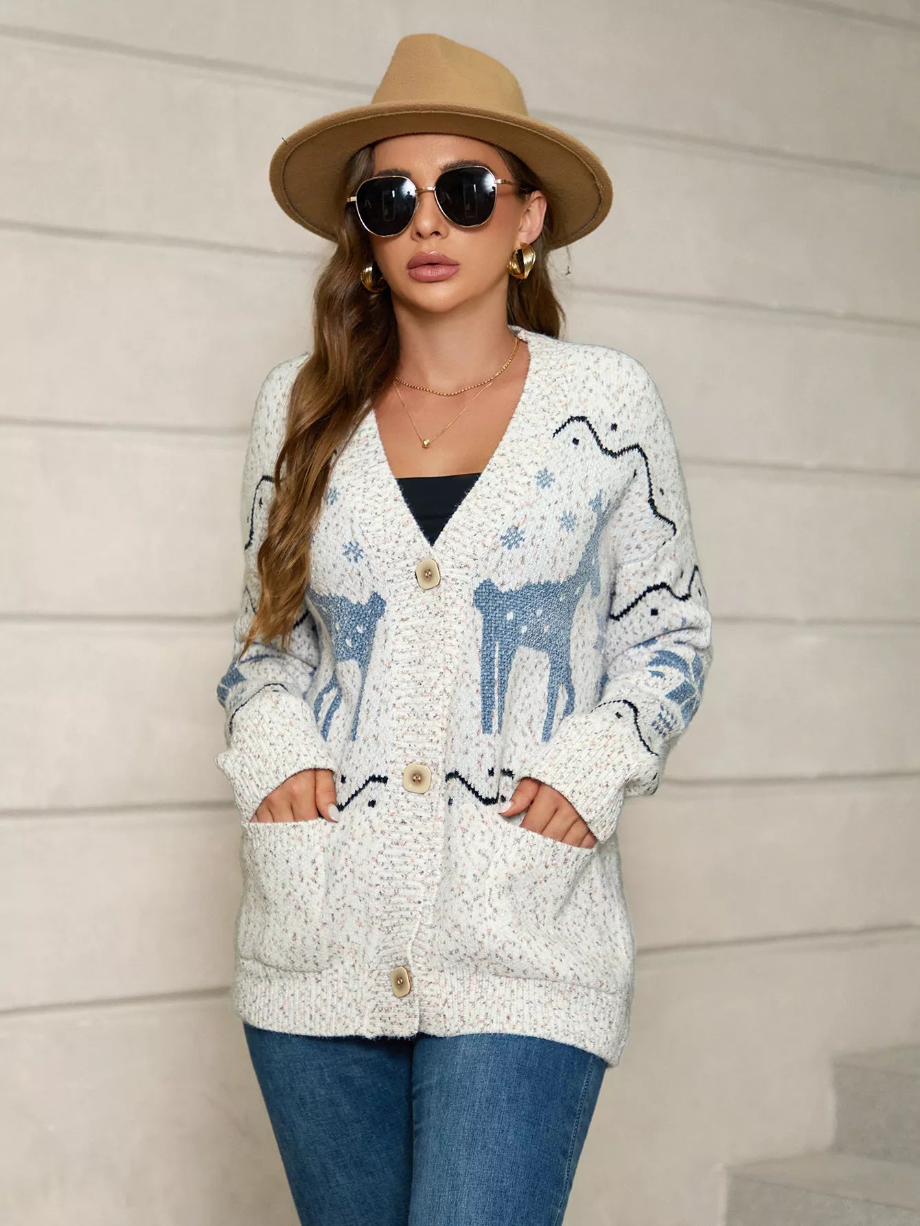 Sarah Express Women's Reindeer Pattern Knit Cardigan